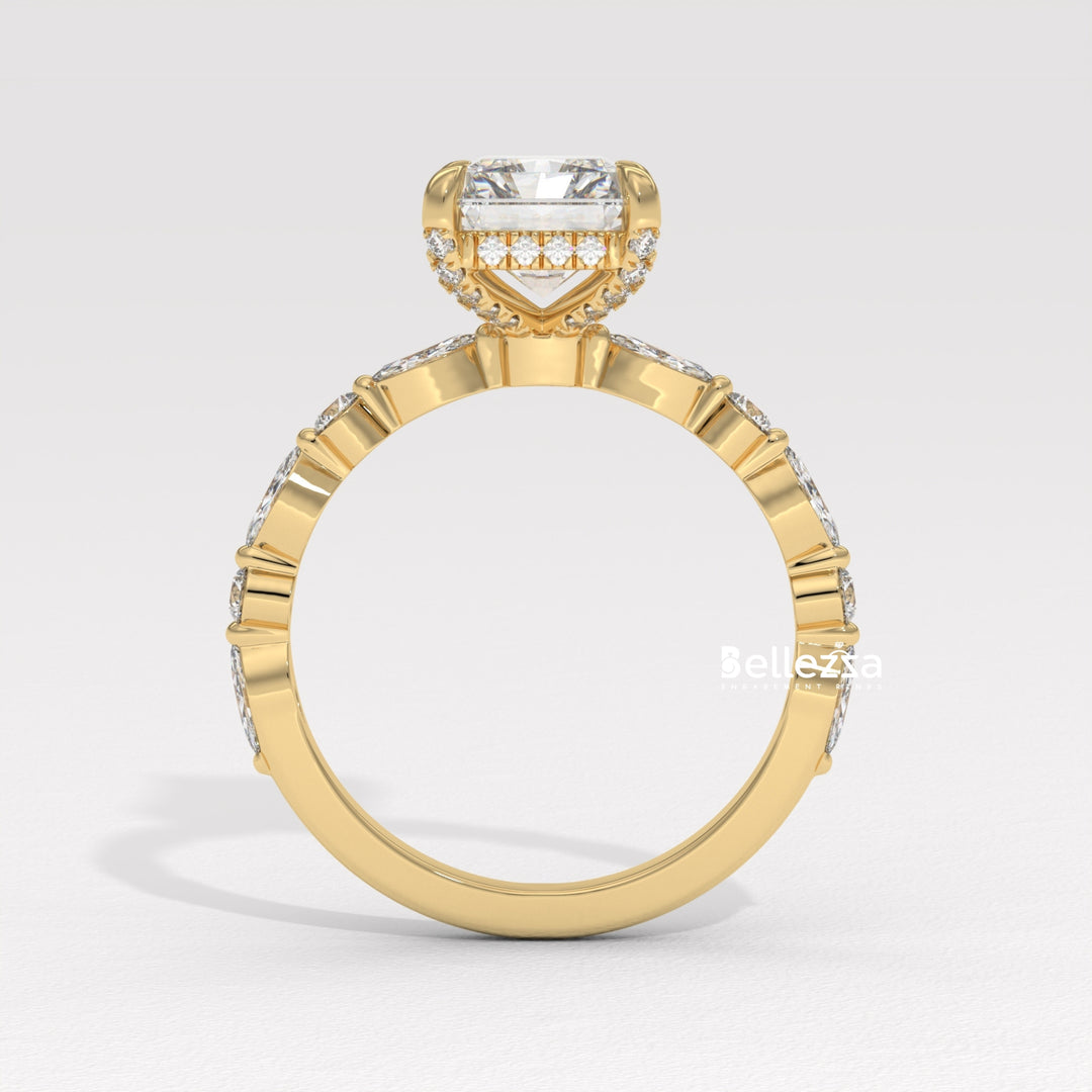 2.50-3.50CT Radiant Diamond Hidden Halo Pave Setting Lab Grown Engagement Ring