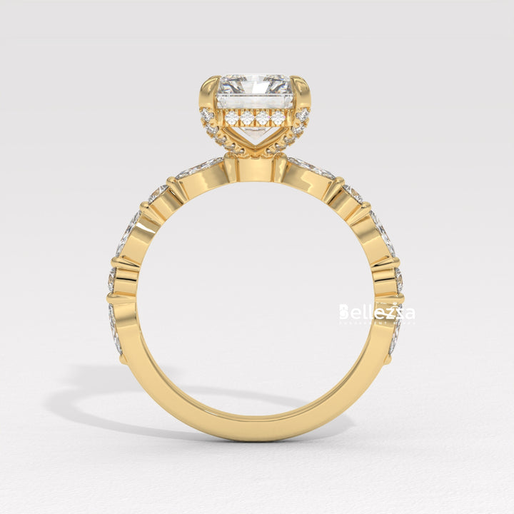 2.50-3.50CT Radiant Diamond Hidden Halo Pave Setting Lab Grown Engagement Ring