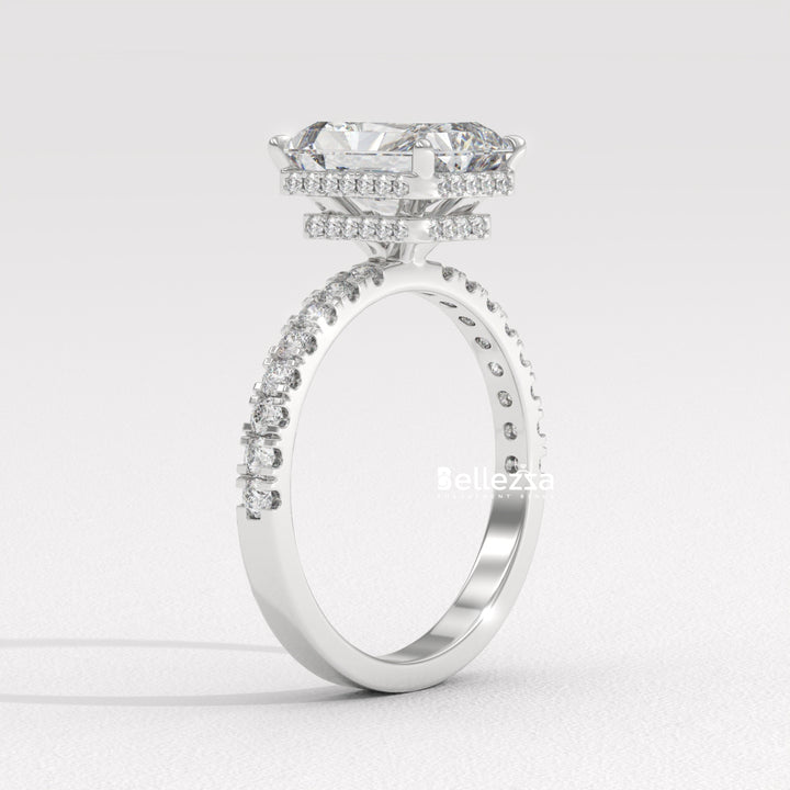 1.50-2.50CT Radiant Cut CVD Diamond Pave Setting Engagement Ring