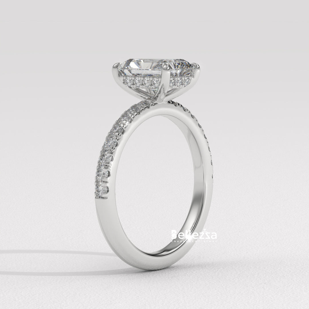 1.50-2.50CT Radiant Cut Hidden Halo Lab Grown Engagement Ring