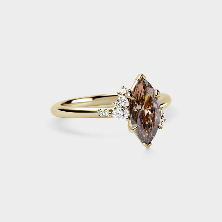 1.50CT Fancy Brown Marquise Diamond Cluster Setting Lab Grown Engagement Ring