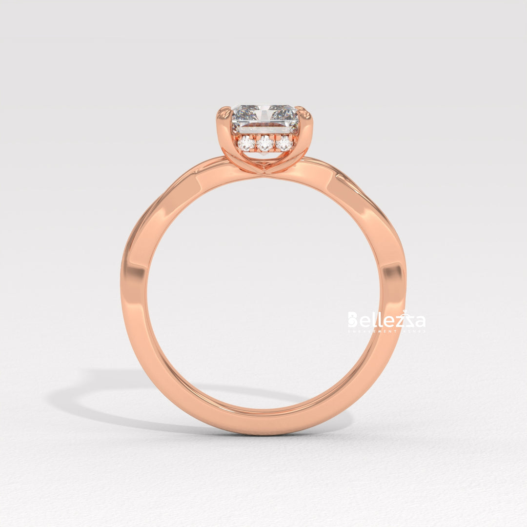 2.0-3.0CT Radiant Diamond Twisted Hidden Halo Lab Grown Engagement Ring