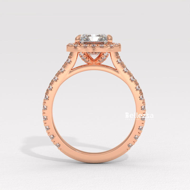 1.50-2.50CT Radiant Cut Lab Grown Diamond Halo Setting Engagement Ring