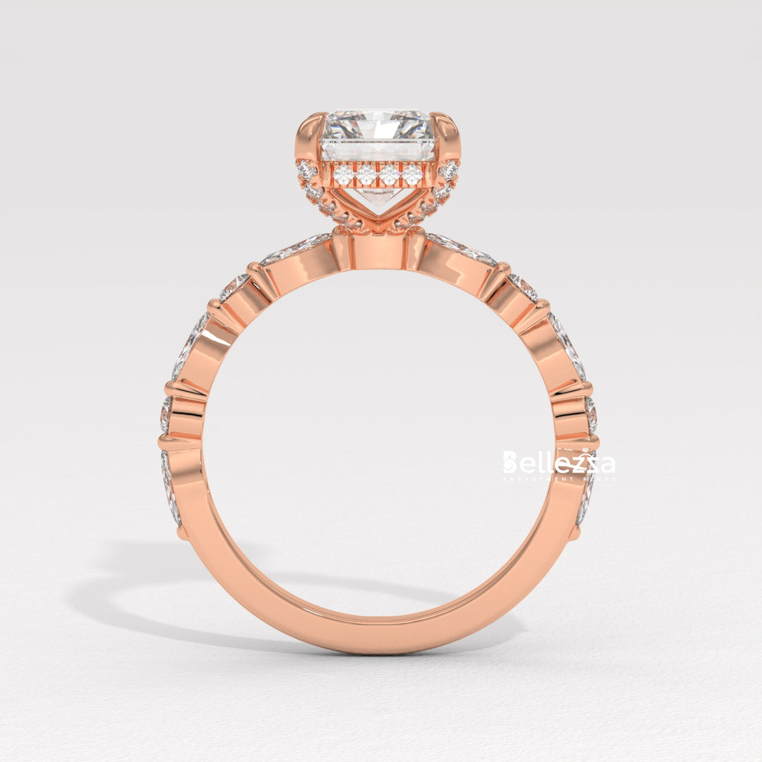 2.50-3.50CT Radiant Diamond Hidden Halo Pave Setting Lab Grown Engagement Ring