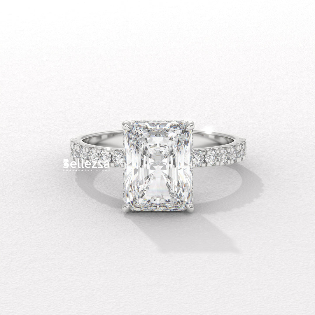 1.50-2.50CT Radiant Cut CVD Diamond Pave Setting Engagement Ring