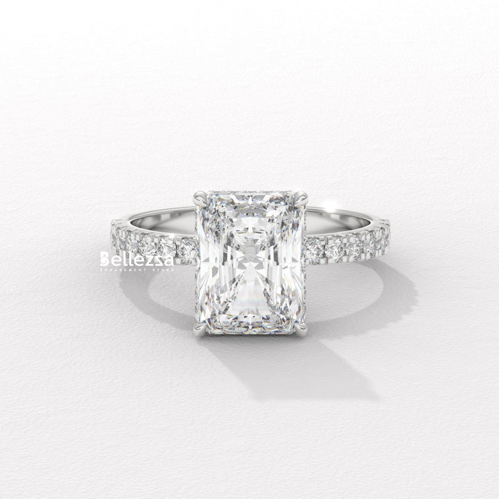 1.50-2.50CT Radiant Cut CVD Diamond Pave Setting Engagement Ring