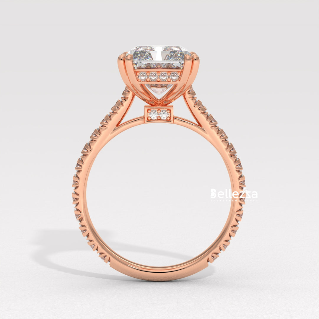 5.0-6.0CT Radiant Diamond Pave Setting Lab Grown Engagement Ring