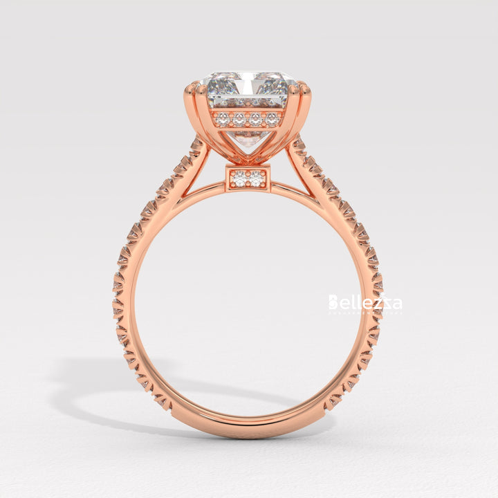 5.0-6.0CT Radiant Diamond Pave Setting Lab Grown Engagement Ring