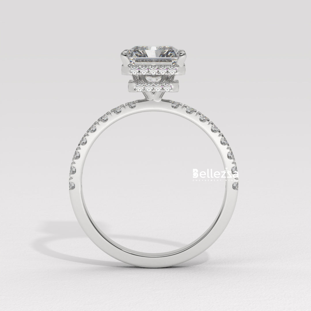 1.50-2.50CT Radiant Cut CVD Diamond Pave Setting Engagement Ring