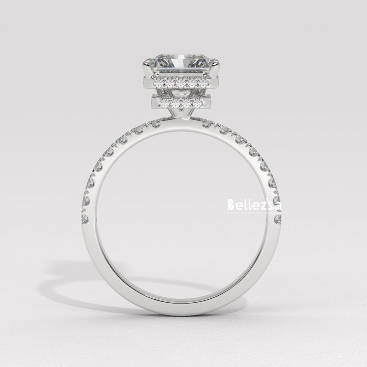 1.50-2.50CT Radiant Cut CVD Diamond Pave Setting Engagement Ring