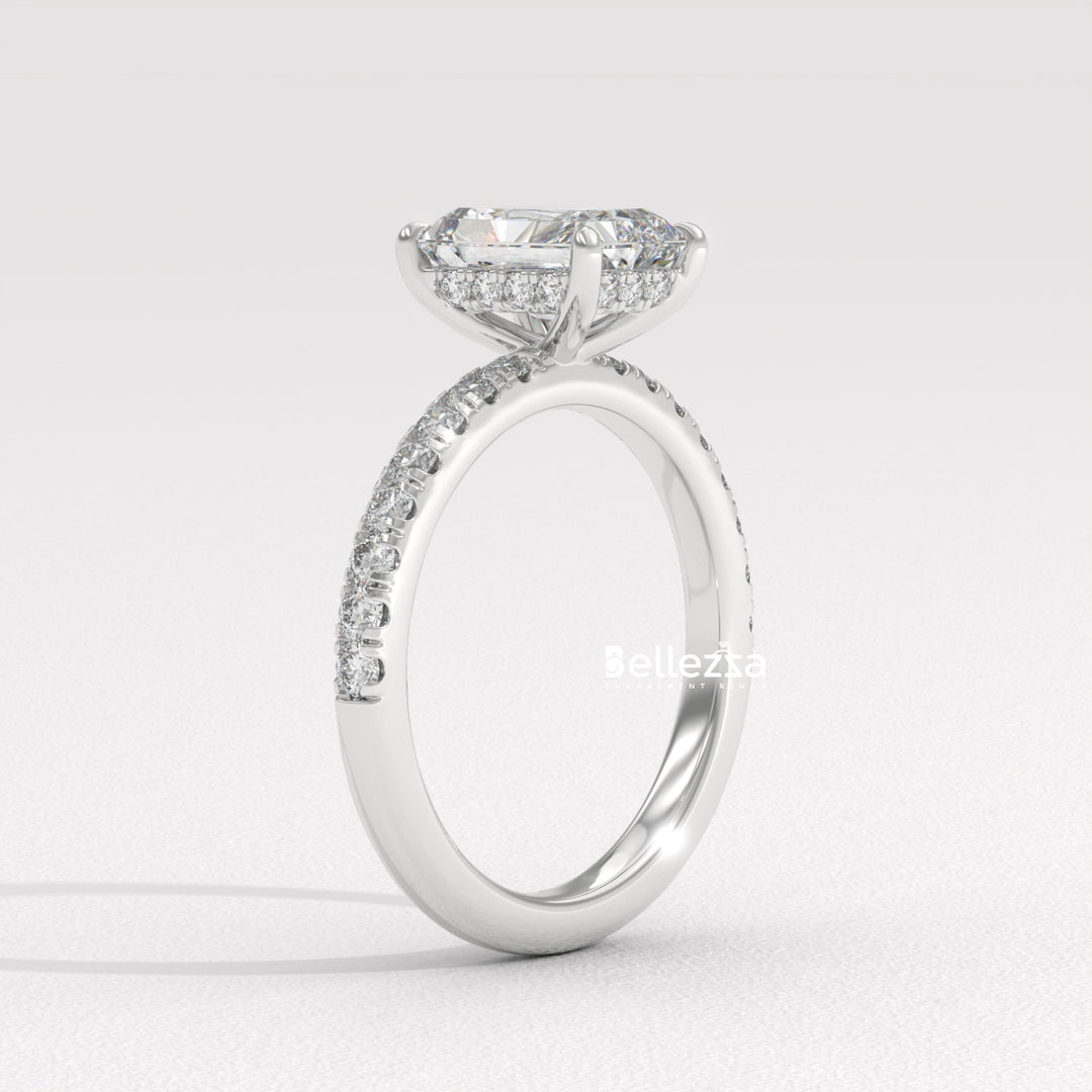 1.50-2.50CT Radiant Cut Hidden Halo Lab Grown Engagement Ring