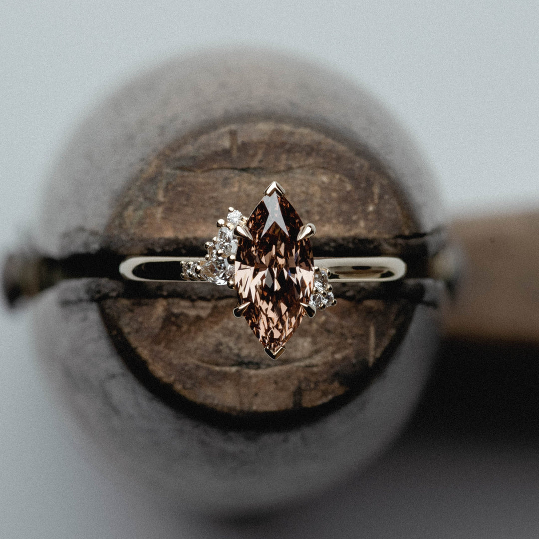 1.50CT Fancy Brown Marquise Diamond Cluster Setting Lab Grown Engagement Ring