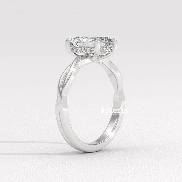 2.0-3.0CT Radiant Diamond Twisted Hidden Halo Lab Grown Engagement Ring