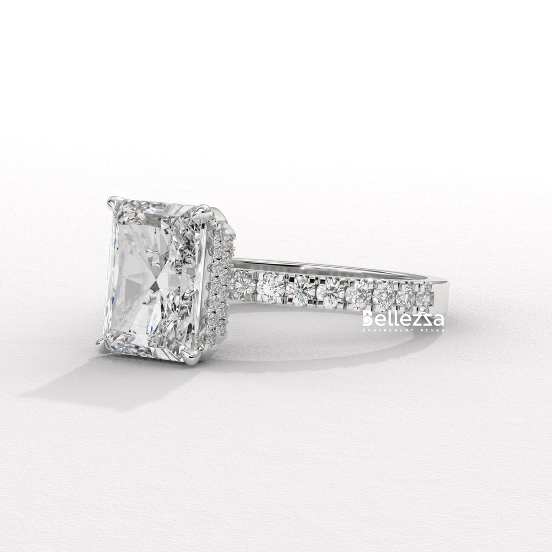 1.50-2.50CT Radiant Cut CVD Diamond Pave Setting Engagement Ring