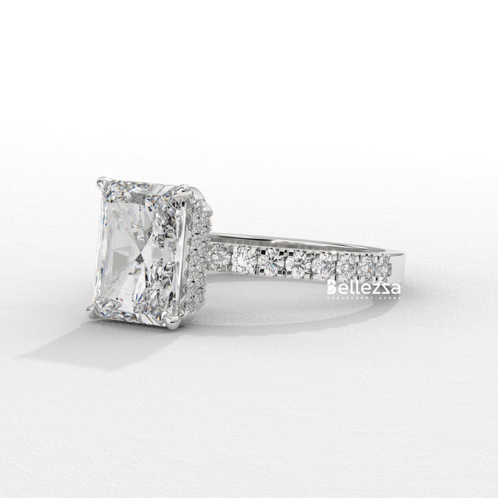 1.50-2.50CT Radiant Cut CVD Diamond Pave Setting Engagement Ring