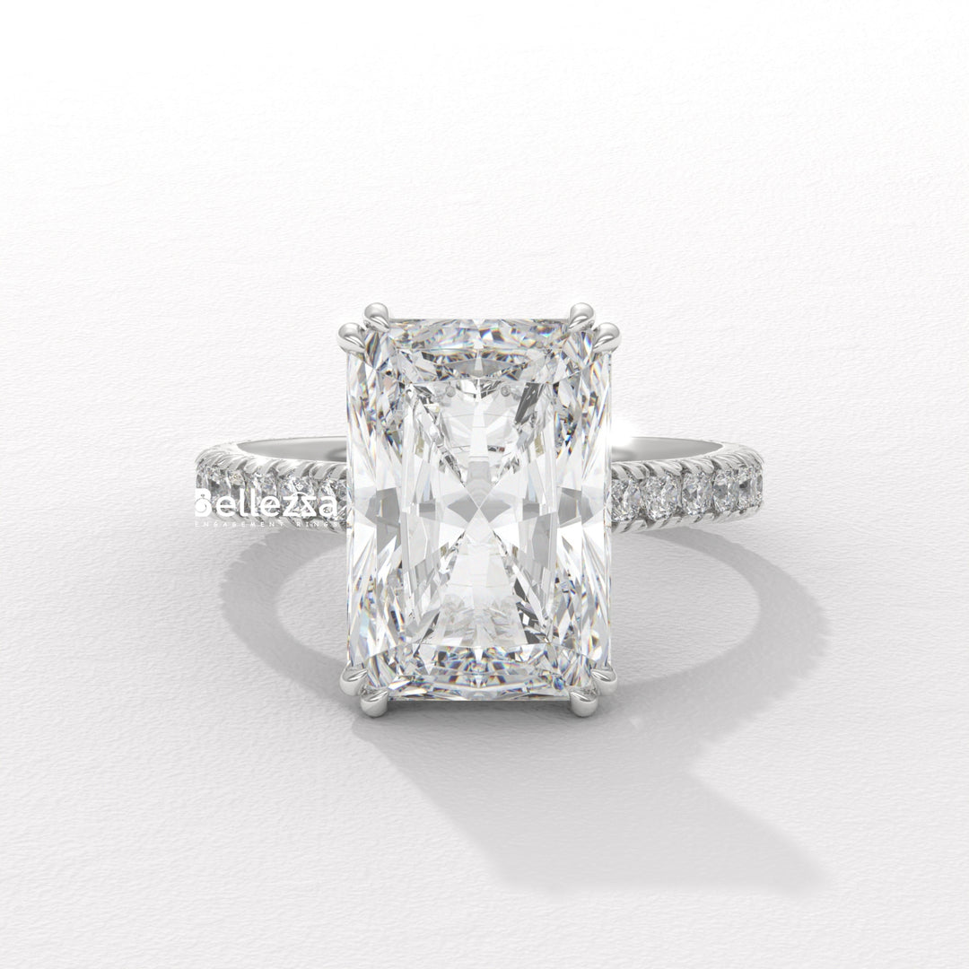 5.0-6.0CT Radiant Diamond Pave Setting Lab Grown Engagement Ring