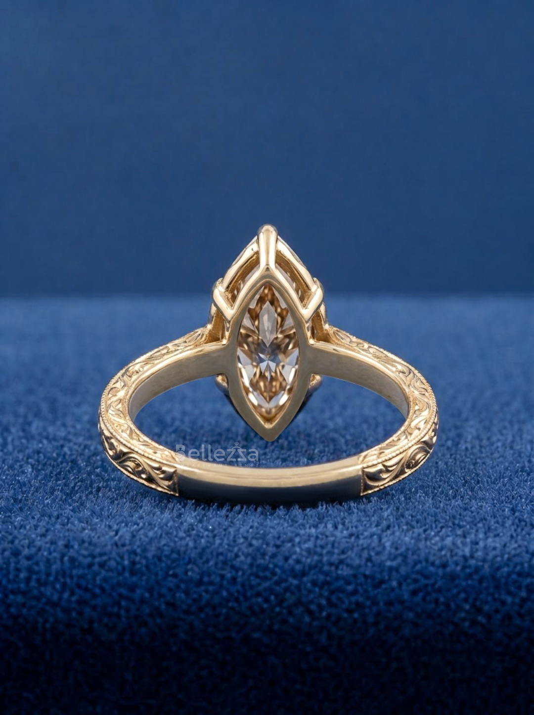 3.50CT Brown Marquise Lab Grown Diamond Engraved Vintage Engagement Ring