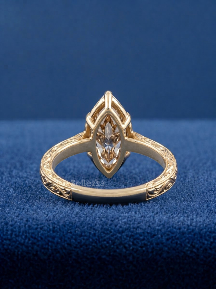 3.50CT Brown Marquise Lab Grown Diamond Engraved Vintage Engagement Ring