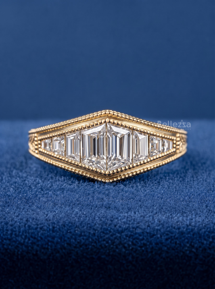 0.95ct Trapezoid Lab Grown Diamond Milgrain Wedding Engagement Rings