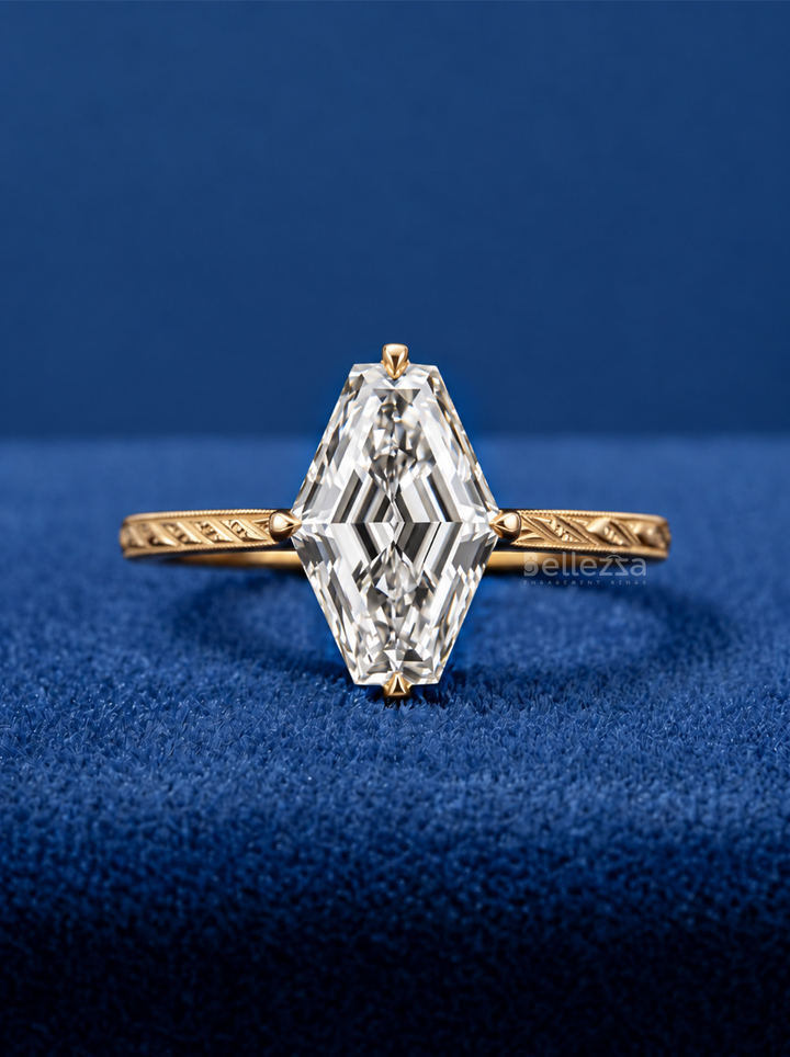 3.0CT Antique Cut Lab Grown Diamond Engraved Migraine Engagement Ring