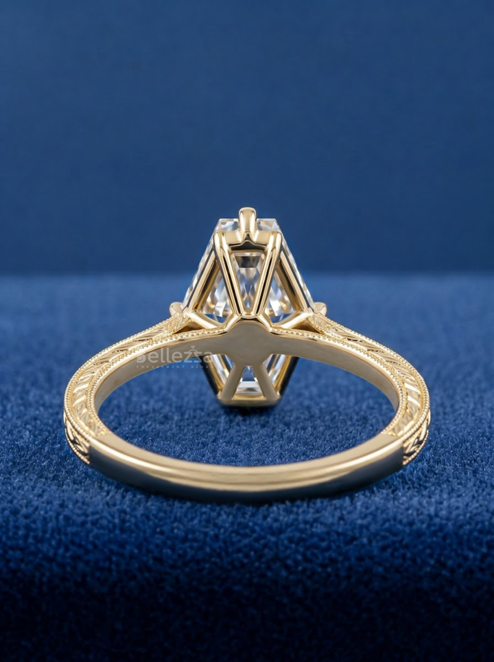3.0CT Antique Cut Lab Grown Diamond Engraved Migraine Engagement Ring