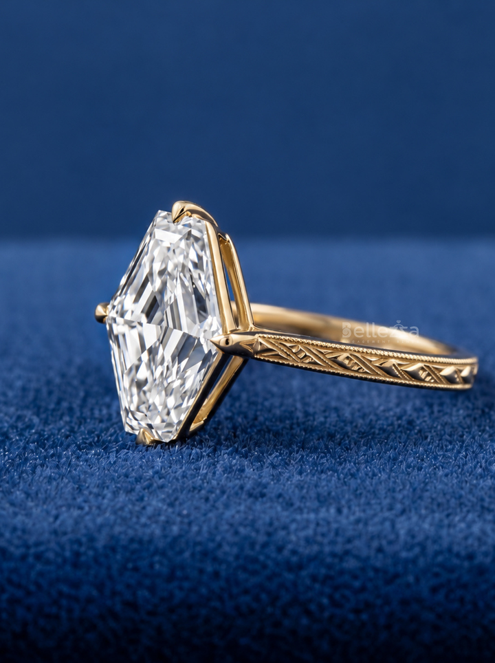 3.0CT Antique Cut Lab Grown Diamond Engraved Migraine Engagement Ring