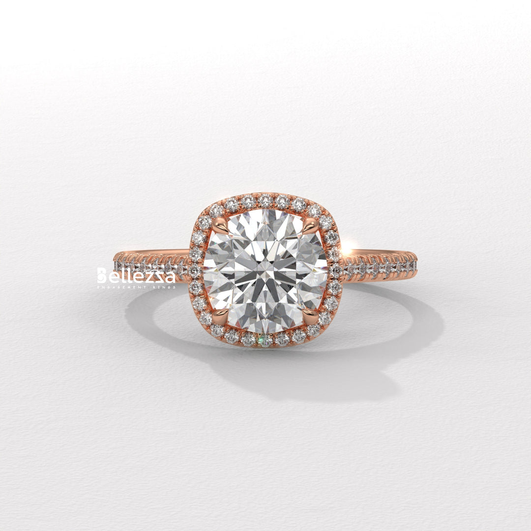 1.0-2.0CT Round Cut Halo Pave Setting Lab Grown Diamond Engagement Ring