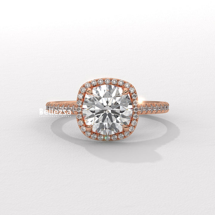 1.0-2.0CT Round Cut Halo Pave Setting Lab Grown Diamond Engagement Ring