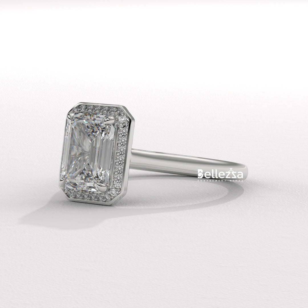 1.50-2.50CT Emerald Cut Lab Grown Diamond Halo Set Engagement Ring