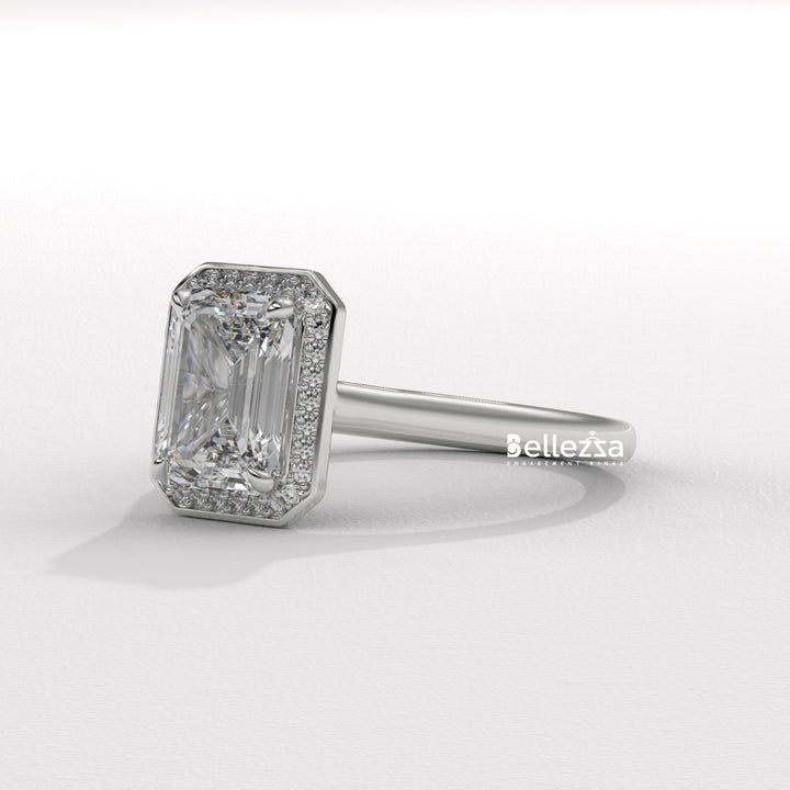 1.50-2.50CT Emerald Cut Lab Grown Diamond Halo Set Engagement Ring