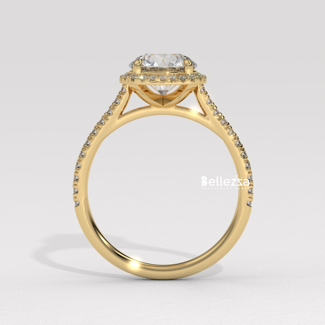 1.0-2.0CT Round Cut Halo Pave Setting Lab Grown Diamond Engagement Ring