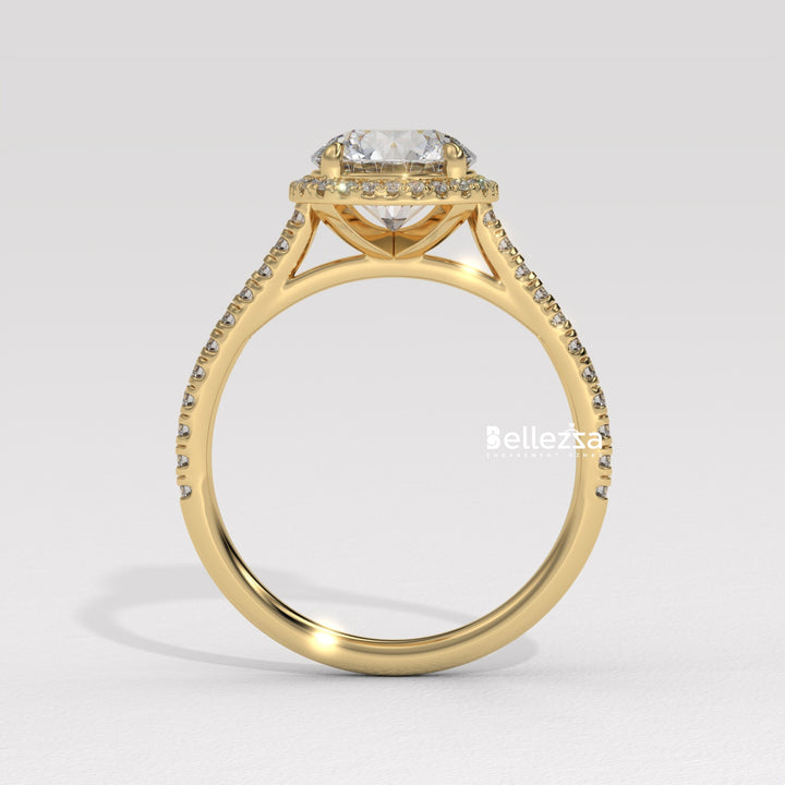 1.0-2.0CT Round Cut Halo Pave Setting Lab Grown Diamond Engagement Ring