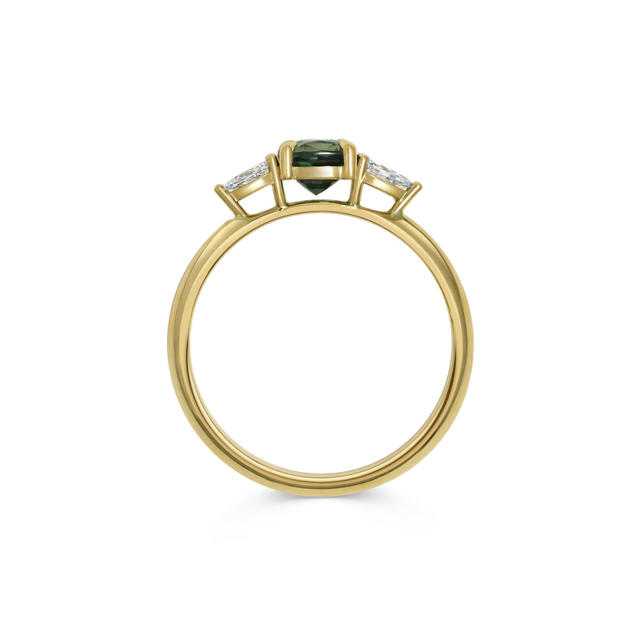 1.0CT Green Sapphire Cushion Diamond Three Stone Lab Grown Engagement Ring