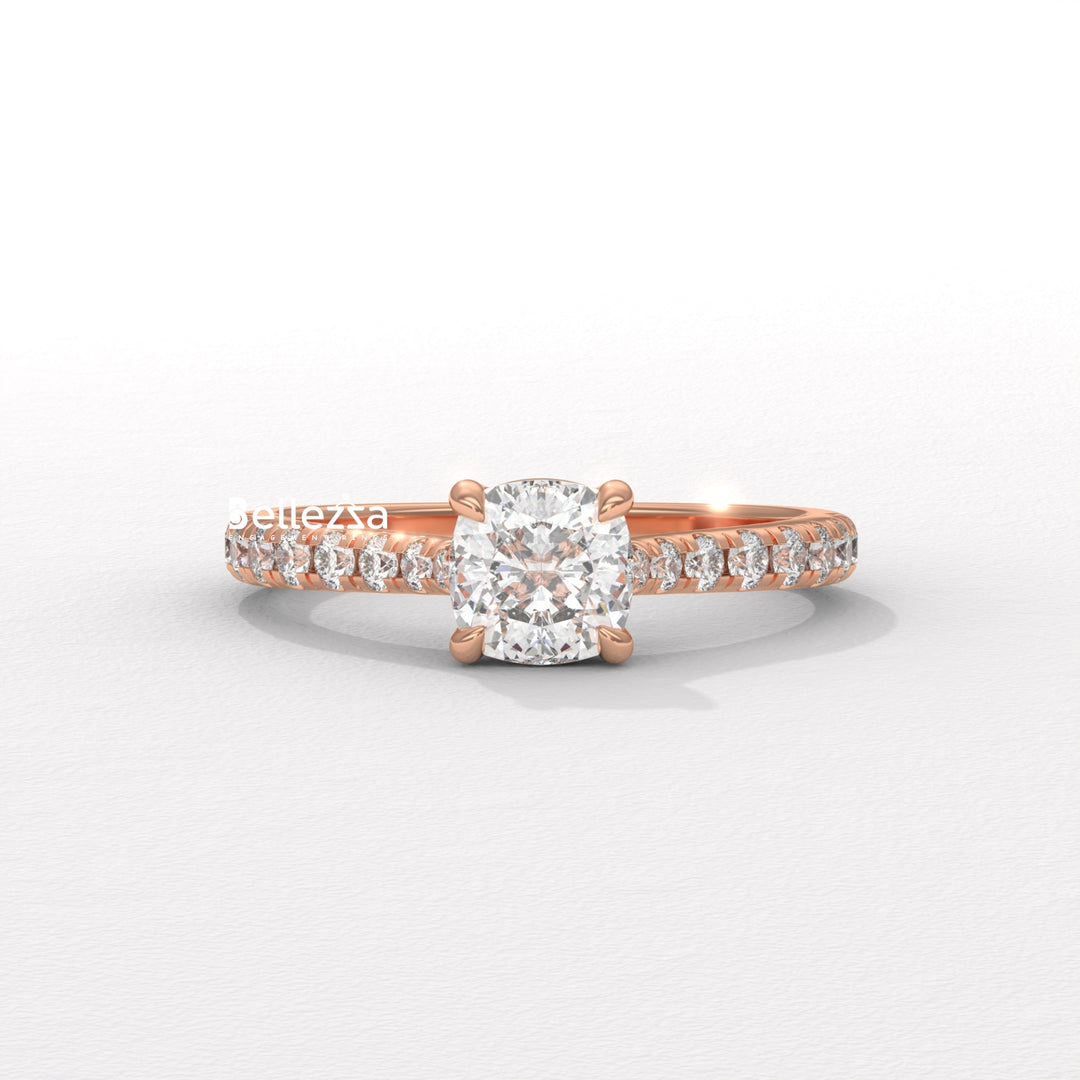 1.0-2.0CT Cushion Cut Pave Setting Lab Grown Engagement Ring