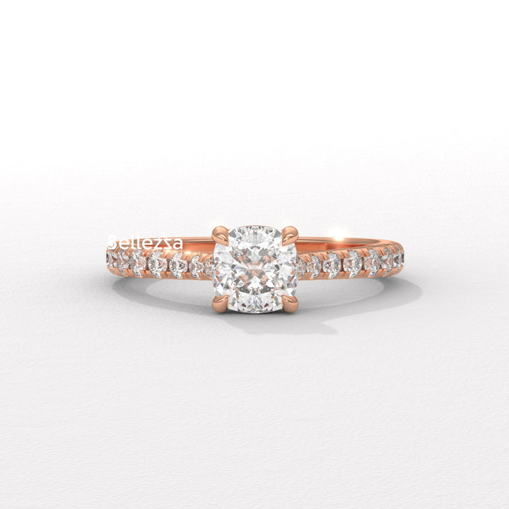 1.0-2.0CT Cushion Cut Pave Setting Lab Grown Engagement Ring