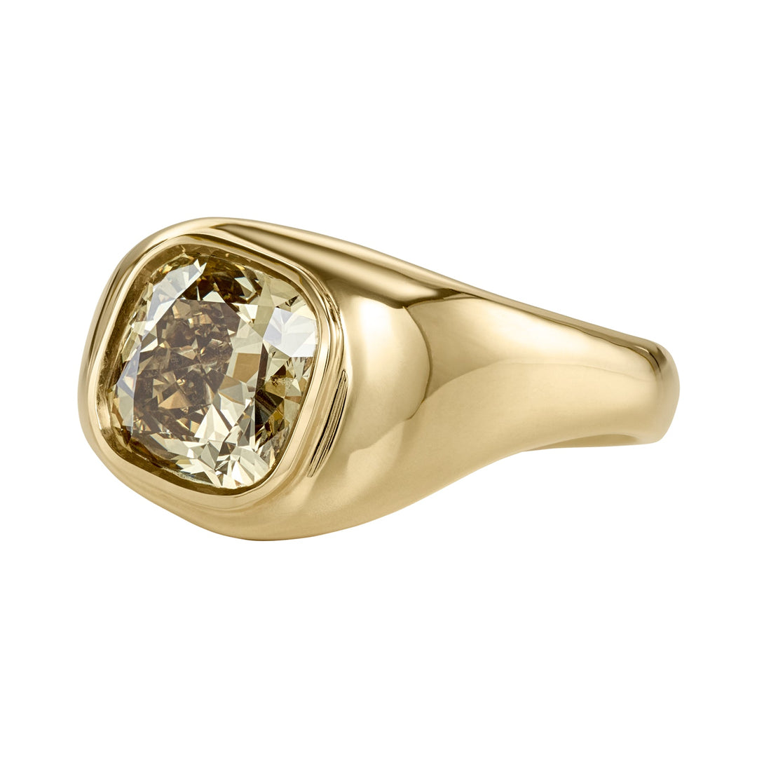 3.0CT Greenish Yellow Cushion Bezel Setting Unique Lab Grown Engagement Ring