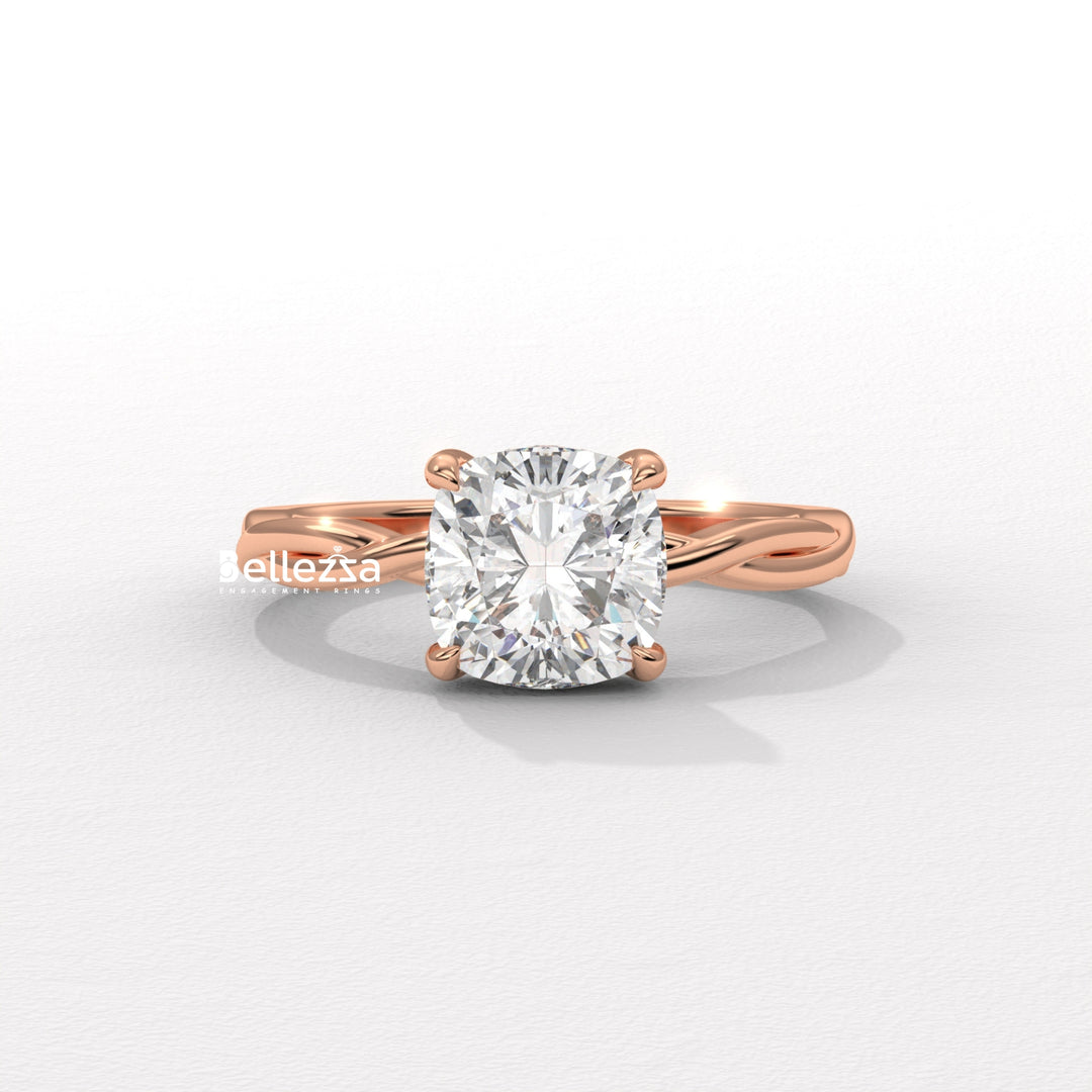 1.50-2.50CT Cushion Cut CVD Diamond Twisted Engagement Ring