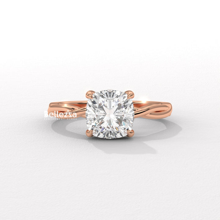 1.50-2.50CT Cushion Cut CVD Diamond Twisted Engagement Ring