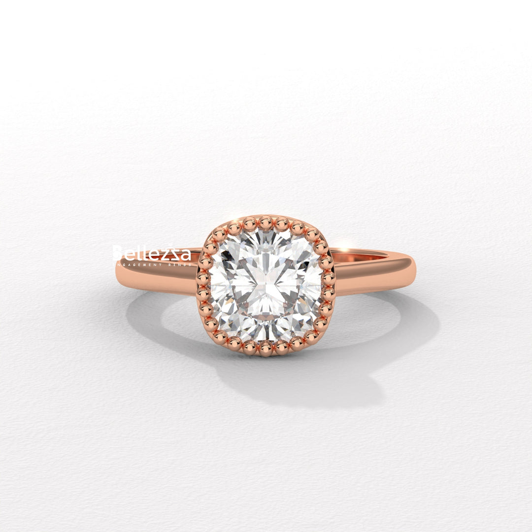1.0-2.0CT Cushion Diamond Vintage Bezel Setting Lab Grown Engagement Ring