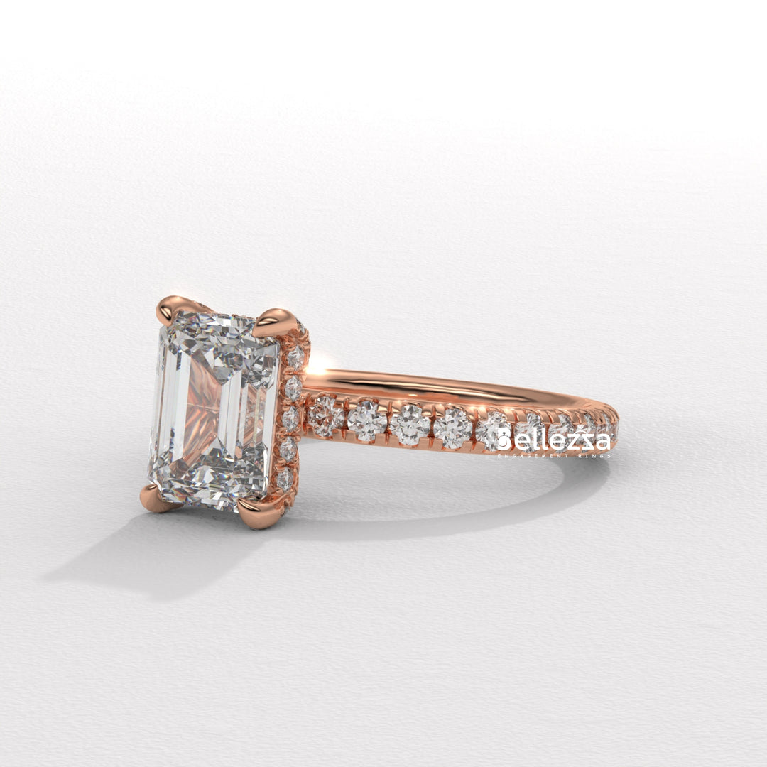 1.50-2.50CT Emerald Cut Lab Grown Diamond Pave Setting Engagement Ring