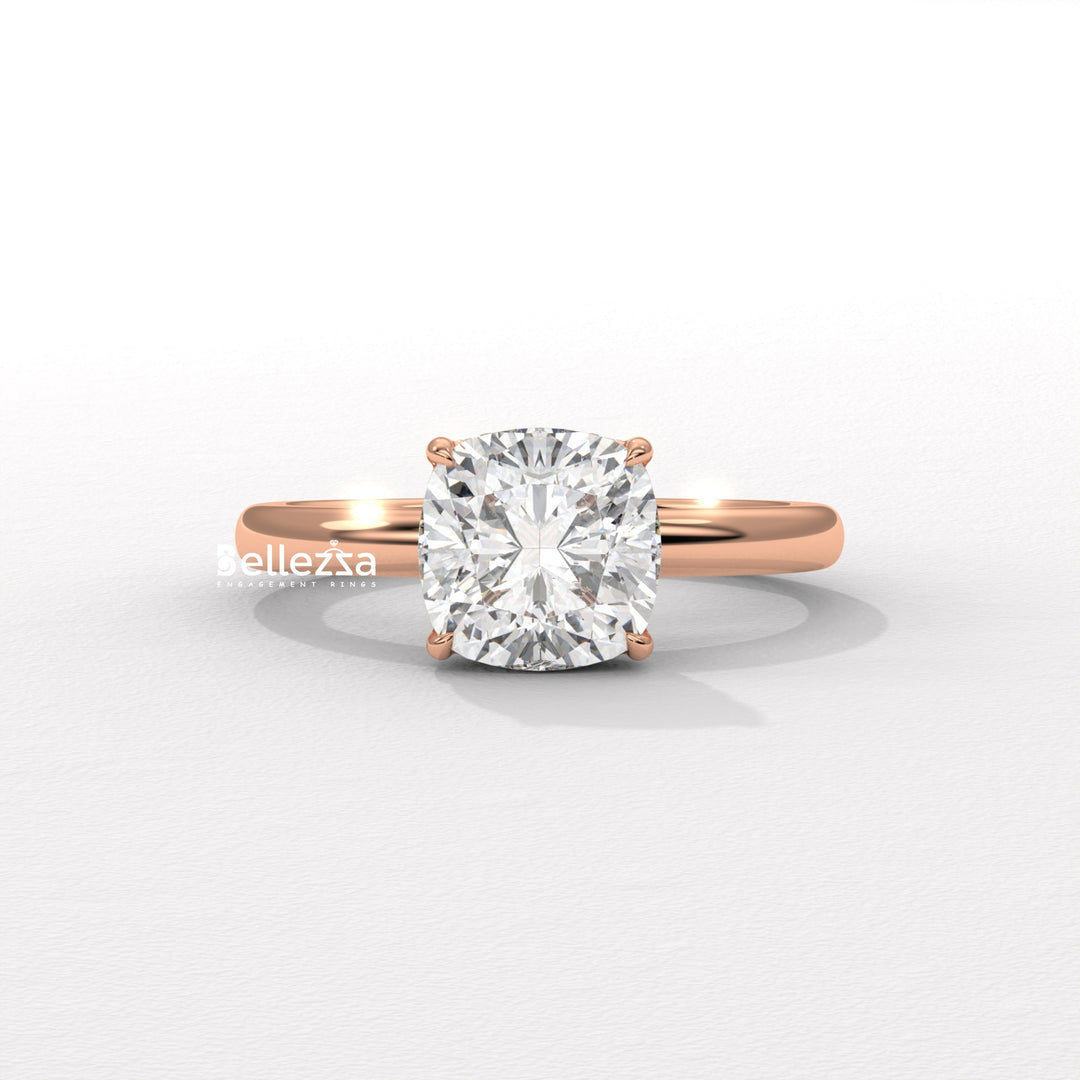 1.0-2.0CT Cushion Cut Lab Grown Diamond Hidden Halo Engagement Ring