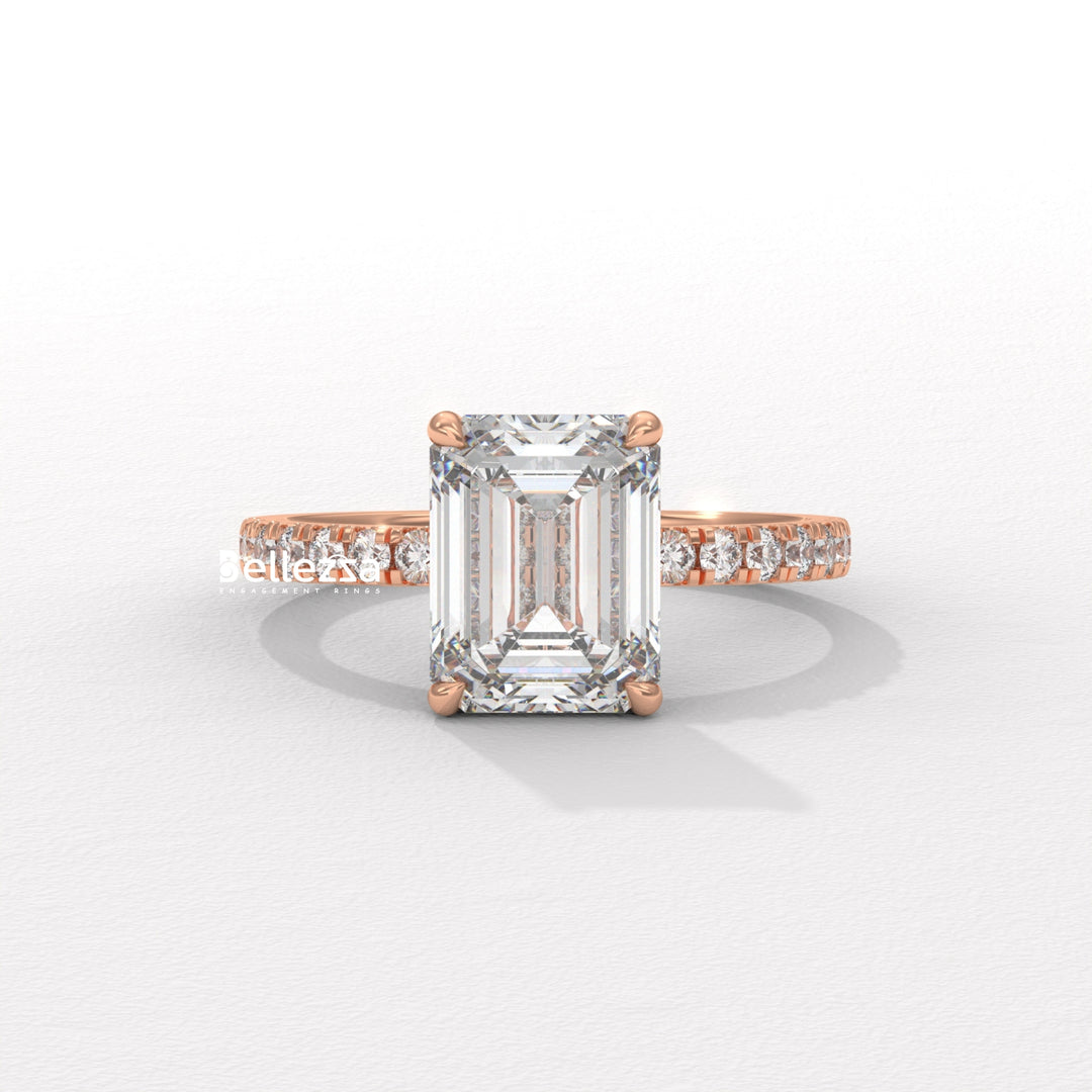 2.0-3.0CT Emerald Cut Pave Setting Lab Grown Engagement Ring