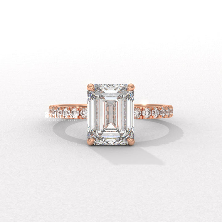 2.0-3.0CT Emerald Cut Pave Setting Lab Grown Engagement Ring