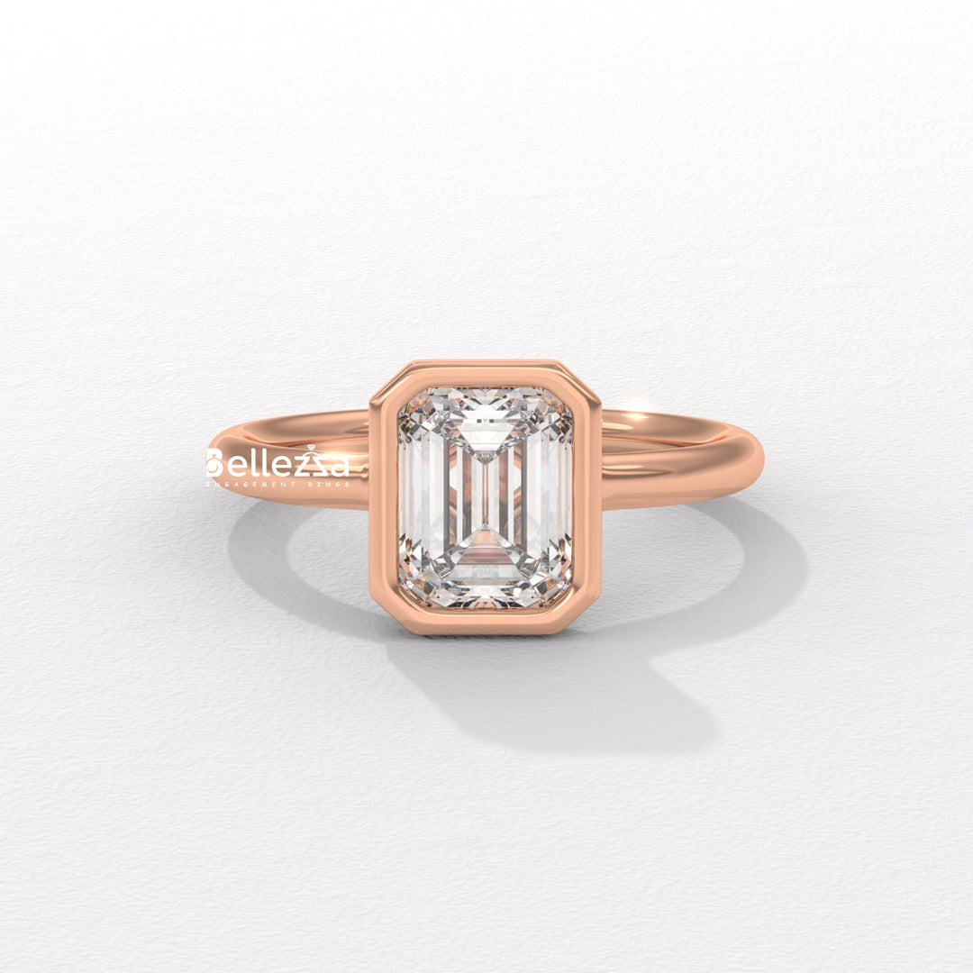 1.0-2.0CT Emerald Cut Bezel Setting Lab Grown Engagement Ring