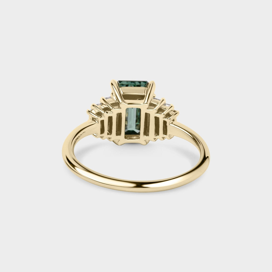 2.0CT Teal Green Emerald Cut Seven Stone Lab Grown Engagement Ring