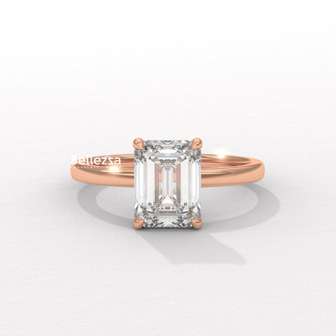1.0-2.0CT Emerald Diamond Solitaire Setting Lab Grown Engagement Ring