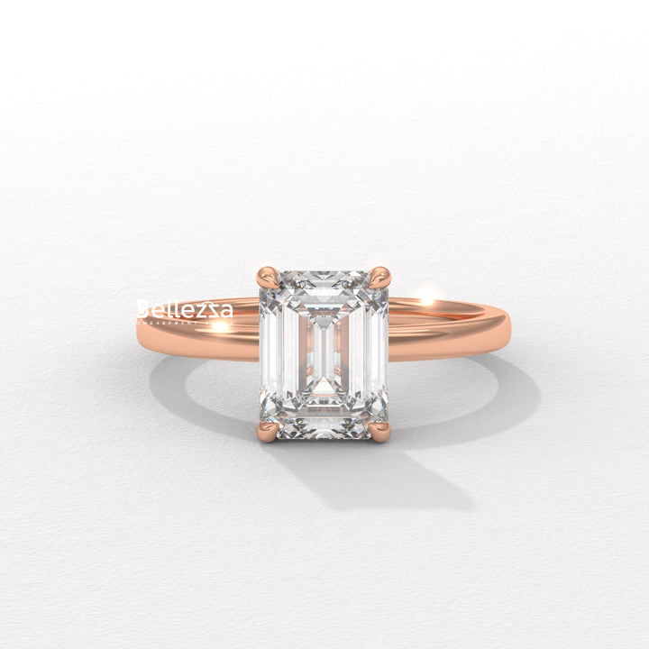 1.0-2.0CT Emerald Diamond Solitaire Setting Lab Grown Engagement Ring