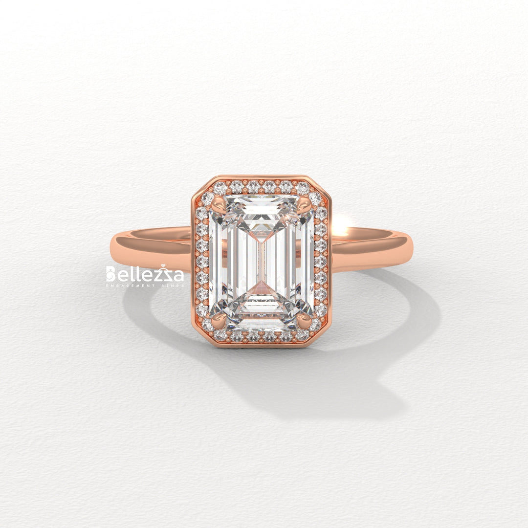 1.50-2.50CT Emerald Cut Lab Grown Diamond Halo Set Engagement Ring
