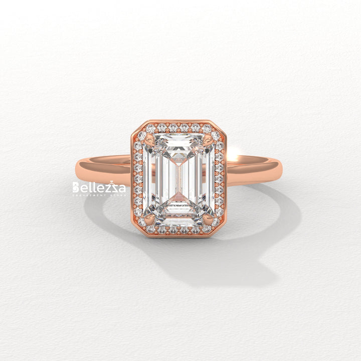 1.50-2.50CT Emerald Cut Lab Grown Diamond Halo Set Engagement Ring