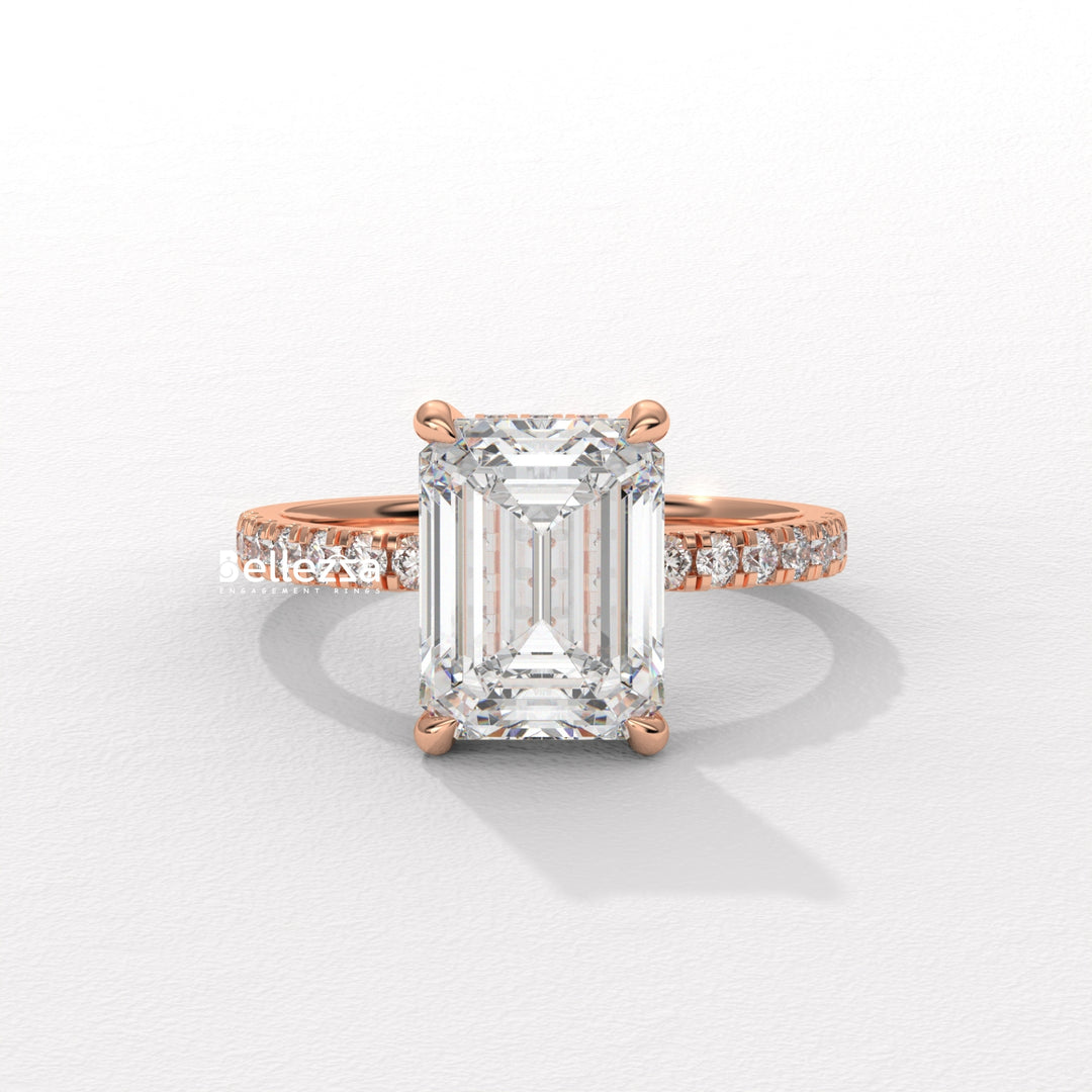 2.50-3.50CT Emerald Cut Pave Setting Lab Grown Engagement Ring